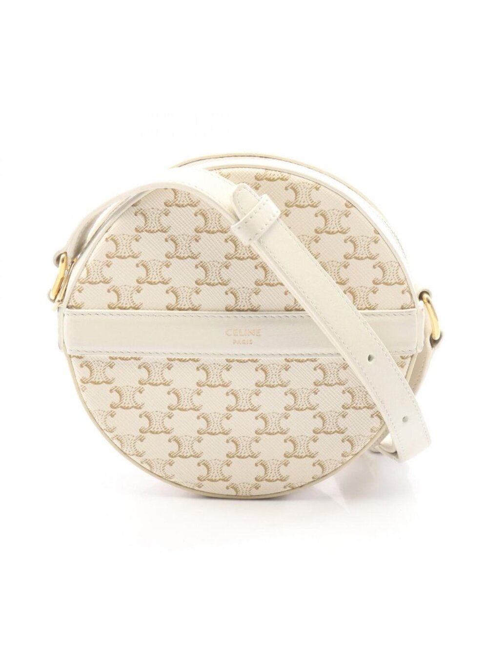 Celine Shoulder Bag Round Purse Triomphe Off White Beige Canvas Leather